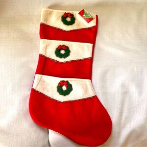 NWT Vintage Christmas Stocking with three pockets Felt Holiday Decor